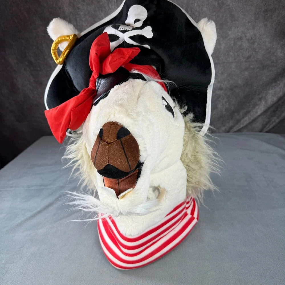 Pirate Llama Plush Mascot Head Costume White Faux Fur Hat Eyepatch WMHD2990-0518